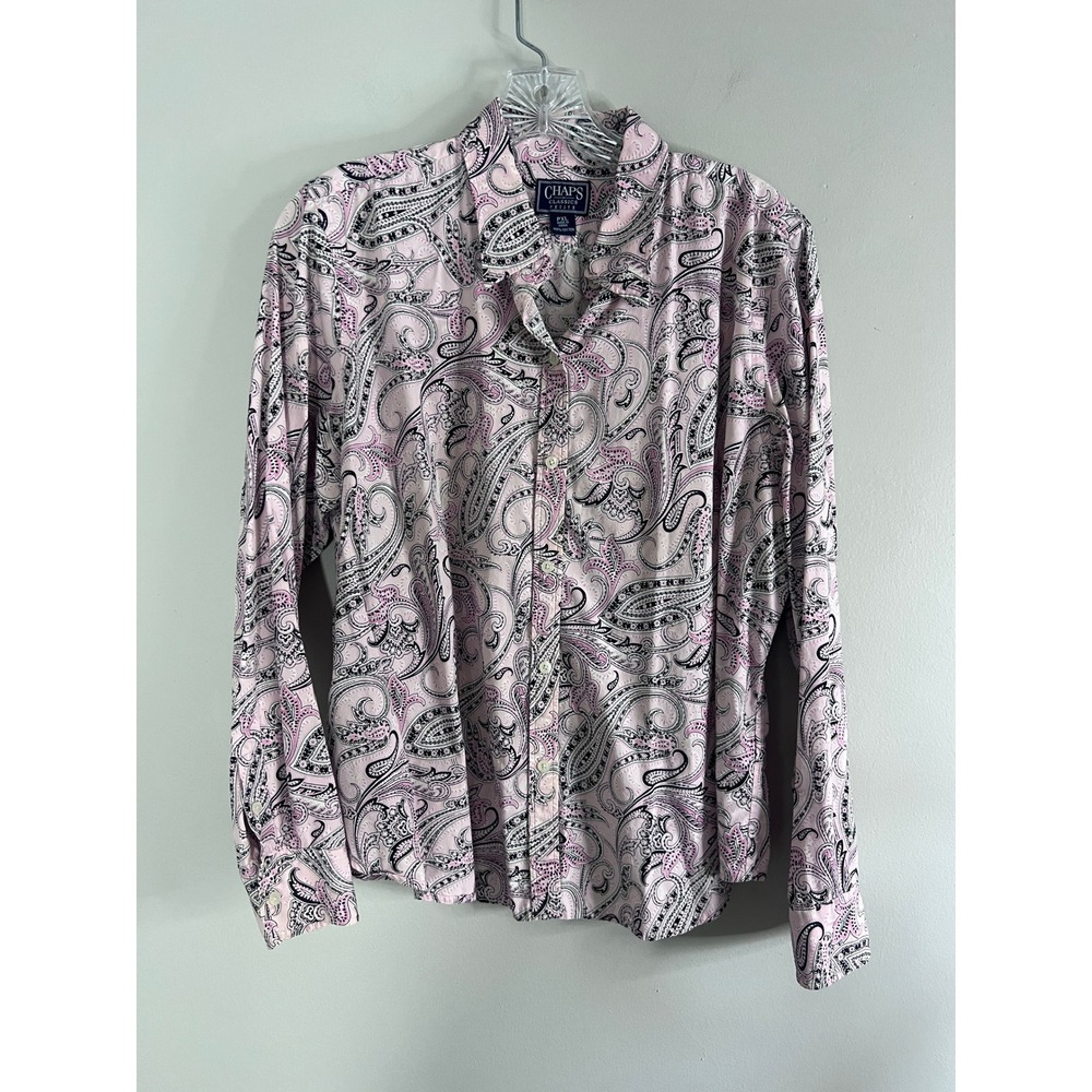 Chaps Classics Petite Pink Paisley Cotton Button Down Shirt PXL